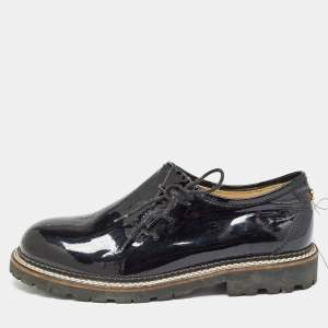 Chanel Black Patent Lace Up Oxfords Size 36.5