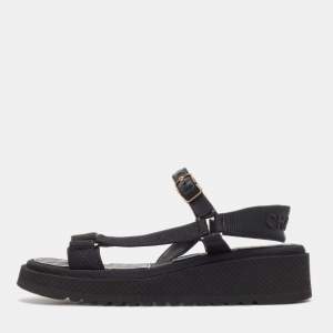 Chanel Black Quilted Fabric and Leather Dad Sandals Size 40.5