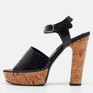 Chanel Black Jelly CC Cork Platform Ankle Strap Sandals Size 39