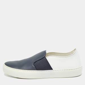 Chanel Blue/White Leather CC Slip On Sneakers Size 35