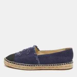 Pre Owned Chanel Blue/Black Denim CC Espadrille Flats Size 42