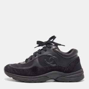 Chanel Black Suede and Nylon CC Low Top Sneakers Size 36