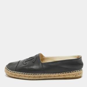 Pre Owned Chanel Black Leather CC Espadrille Flats Size 40