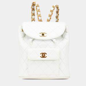 Chanel White Medium Quilted Lambskin Duma Backpack