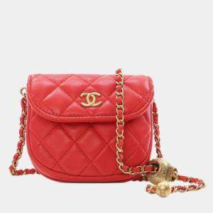 Chanel Red Quilted Lambskin Pearl Crush Waist Bag