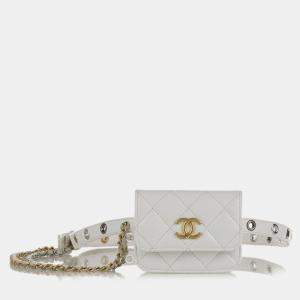Pre Owned Chanel White Punk Chain Leather Belt Bag