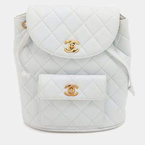 Pre Owned Chanel Medium White Quilted Lambskin Duma Backpack