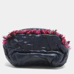 Pre Owned Chanel Navy Blue Embossed Nylon Tweed Doudoune Belt Bag