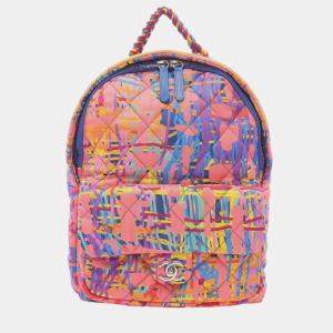 Pre Owned Chanel Pink Quilted and Printed Nylon Foulard Backpack