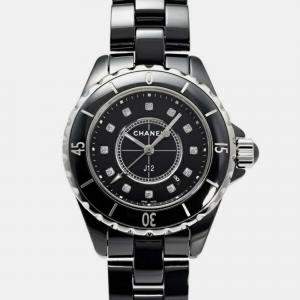 Chanel Black Stainless Steel Ceramic J12 H1625 Quartz Women's Wristwatch 33 mm