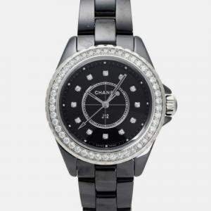 Chanel Black Diamond Stainless Steel Ceramic J12 H6419 Quartz Women's Wristwatch 33 mm