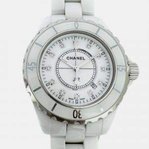 Chanel White Diamond Stainless Steel Ceramic J12 Quartz Women's Wristwatch 33 mm