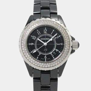 Chanel  Black Ceramic J12 33mm H0949 Diamond Bezel Ladies Watch