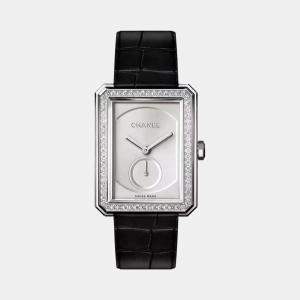 Chanel Silver 18k White Gold Boy-Friend H4472 Manual Winding Women's Wristwatch 28.6 mm x 37 mm