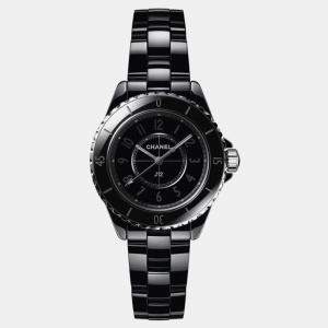 Chanel Black Ceramic Stainless Steel J12 H6346 Quartz Women's Wristwatch 33 mm