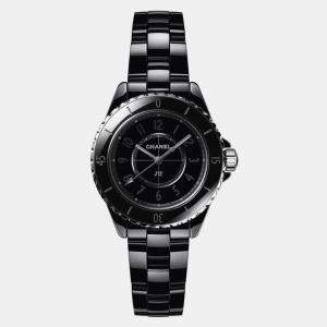 Chanel Black Ceramic Stainless Steel J12 H6346 Quartz Women's Wristwatch 33 mm