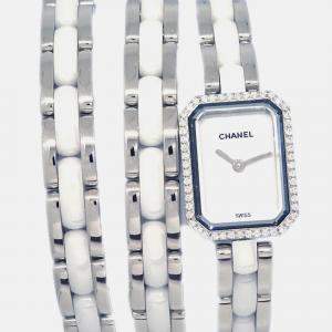 Chanel Premiere Triple Bracelet H3059 Quartz Watch Ceramic SS Diamond 15 x 20 mm
