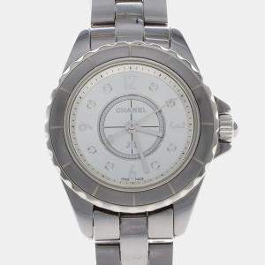 Pre Owned Chanel J12 Diamond Quartz Ceramic Stainless Steel Women's Wristwatch 29 mm