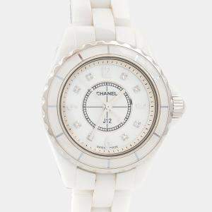 Pre Owned Chanel J12 H2570 Quartz White Diamonds Ceramic Women's Wristwatch 29mm