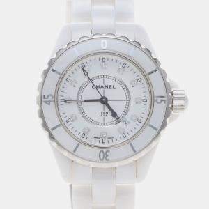 Pre Owned Chanel J12 Diamond H1628 Quartz Ceramic Stainless Steel Women's Wristwatch 34 mm