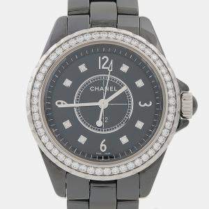 مملوكة مسبقًا ساعة يد نسائية شانيل J12 H3108 كوارتز سيراميك ألماس مينا أبيض 34 مم