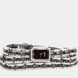 مملوكة مسبقًا Chanel Black Quartz Ceramic, Stainless Steel Diamond Premiere Mini Triple Bracelet Wrist Watch