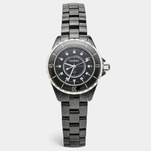 مملوكة مسبقًا Chanel J12 H1625 Black Dial Ceramic Diamond Stainless Steel Women's Wristwatch 33 mm