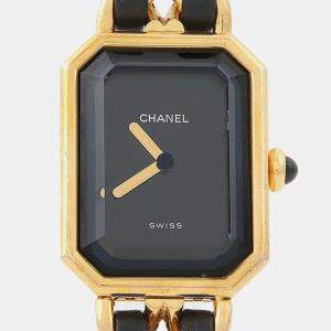 Pre Owned Chanel Premiere H0001 Black 18K Yellow Gold Plated, Stainless Steel Quartz Women's Watches 20x26mm