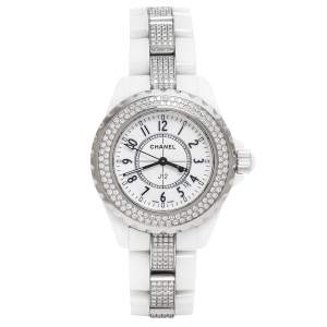 Chanel White Ceramic Diamond J12 Women's Wristwatch 34 mm