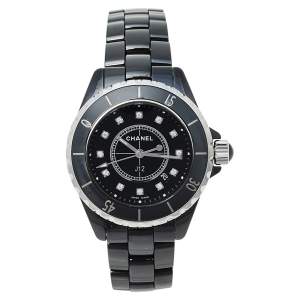 Chanel Black Ceramic & Stainless Steel Diamonds J12 Women's Wristwatch 33 mm