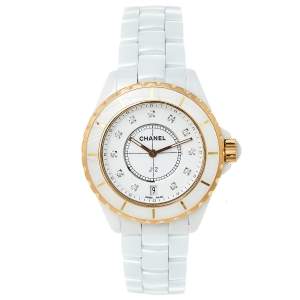 Chanel White 18K Yellow Gold & Ceramic J12 H2181 Women's Wristwatch 39 mm