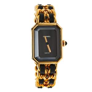 Chanel Black Gold Plated Stainless Steel and Leather Premiere H0001 Women's Wristwatch 20 mm