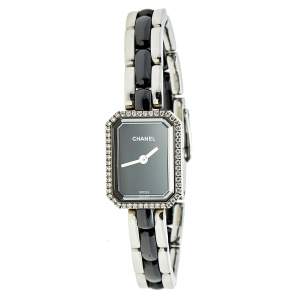 Chanel Black Ceramic Stainless Steel Diamond Premiere Mini H2163 Women's Wristwatch 15 mm
