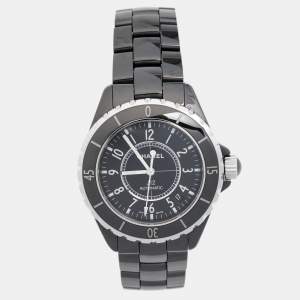 Chanel Black Ceramic Stainless Steel J12 H0685 Unisex Wristwatch 38 mm