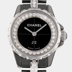 Chanel Black Diamond Stainless Steel And Ceramic J12 H5236 Quartz Women's Wristwatch 19 mm