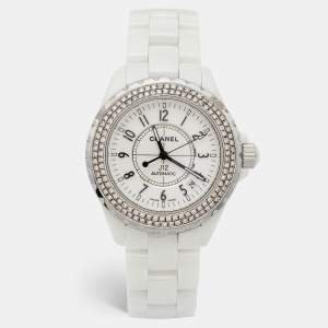 Chanel White Ceramic Stainless Steel J12 Women's Wristwatch 38 mm