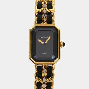 Chanel Black Yellow Gold Plated Stainless Steel Premiere H0001 Quartz Women's Wristwatch 20 mm