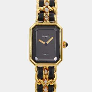 Chanel Black Yellow Gold Plated Stainless Steel Premiere H0001 Quartz Women's Wristwatch 20 mm
