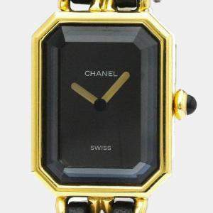 Chanel Black Yellow Gold Plated Stainless Steel Premiere H0001 Quartz Women's Wristwatch 20 mm