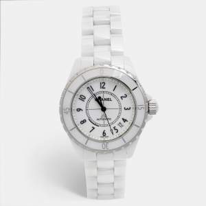 Chanel White Ceramic Stainless Steel J12 H0970 Women's Wristwatch 38 mm