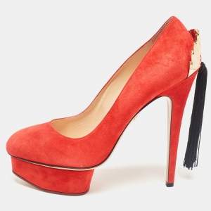 Charlotte Olympia Orange Suede Fan Tassel Dolly Pumps Size 41