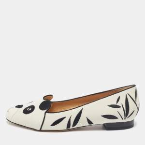 Charlotte Olympia White/Black Velvet Panda Ballet Flats Size 36