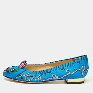 Charlotte Olympia Blue Satin Crouching Tiger Ballet Flats Size 36