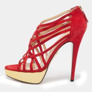 Charlotte Olympia Red Suede Strappy Platform Sandals Size 40