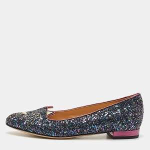 Charlotte Olympia Multicolor Glitter Cat Ballet Flats Size 37.5