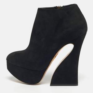 Pre Owned Charlotte Olympia Black Suede Ankle Length Boots Size 36