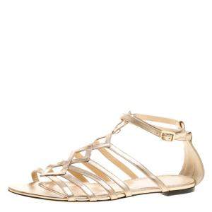 Charlotte Olympia Metallic Beige Leather Magdalena Flat Sandals Size 41