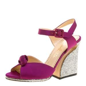 Charlotte Olympia Magenta Satin Vega Peep Toe Ankle Strap Sandals Size 40