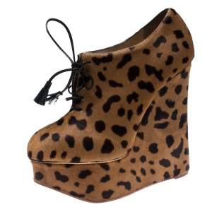 Pre Owned Charlotte Olympia Two Tone Pony Hair Wedges Platform Oxfords Size 40