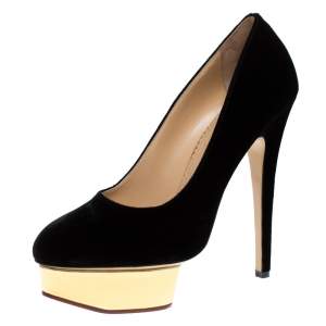 Pre Owned Charlotte Olympia Black Velvet Dolly Platform Pumps Size 41